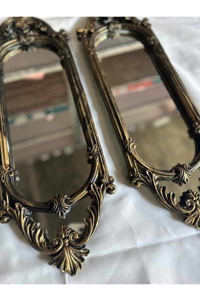busraconcept Şık uzun 2li ayna siyah-gold eskitme 65x20cm