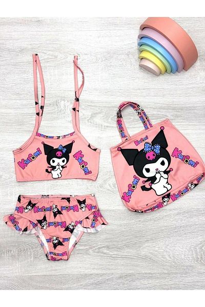 ARBİ kids Κοριτσίστικο σετ μπικίνι kuromi τριών τεμαχίων με τσάντα