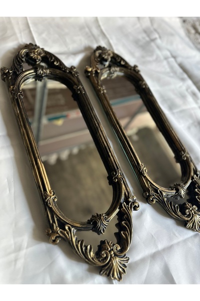 busraconcept Şık uzun 2li ayna siyah-gold eskitme 65x20cm