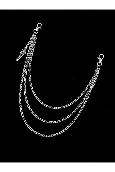 DarkellaStore Gotik Punk İskelet Detay Metal Üç Zincirli Pantolon Zinciri