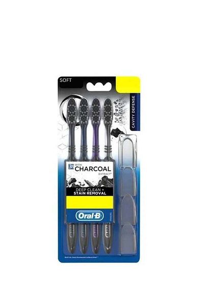 Oral-B Cavity Defense Toothbrush for Deep Cleaning + Whiter Teeth with Healthy Head Covers Charcoal