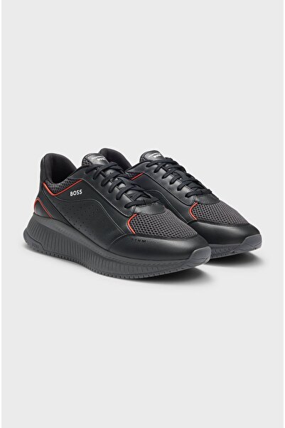 BOSS Erkek Deri ve File Karışımlı Astarlı Rahat Taban Gri Sneaker 50548706-016