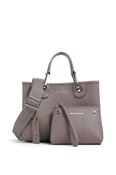 Emporio Armani Women's Magnetic Buckle Silk Print Logo Removable Shoulder Strap External Zipper Internal Section Brown