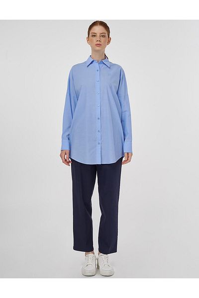 Kayra Off Shoulder Cotton Tunic Light Blue