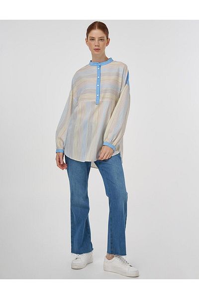 Kayra Judge Collar Viscose Tunic Ecru