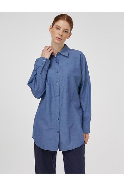 Kayra Off Shoulder Cotton Tunic Indigo