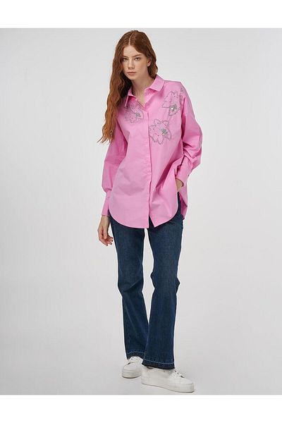 Kayra Cotton Tunic with Embroidery Detail Candy Pink