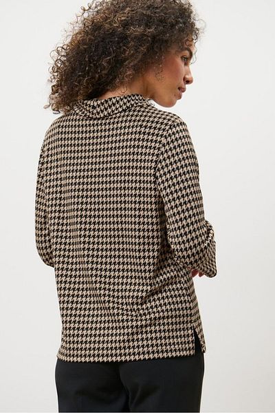 Tchibo Women Mock Neck Houndstooth 3/4 Sleeves Sweatshirt, Multicolor