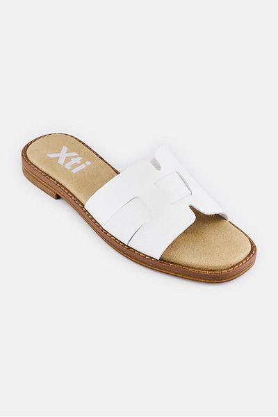 XTI Women Leather Upper Slip On Sandal, White