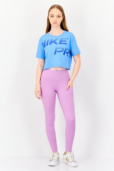 Nike Women Loose Fit Brand Logo Short Sleeves Training Crop Top, Blue