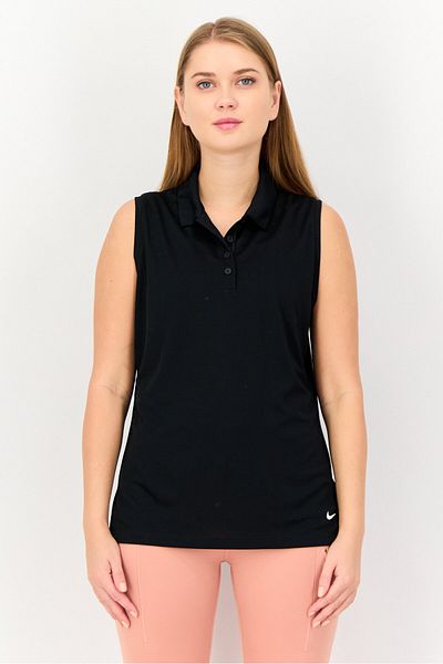 Nike Women Dri-Fit Brand Logo Sleeveless Golf Polo, Black