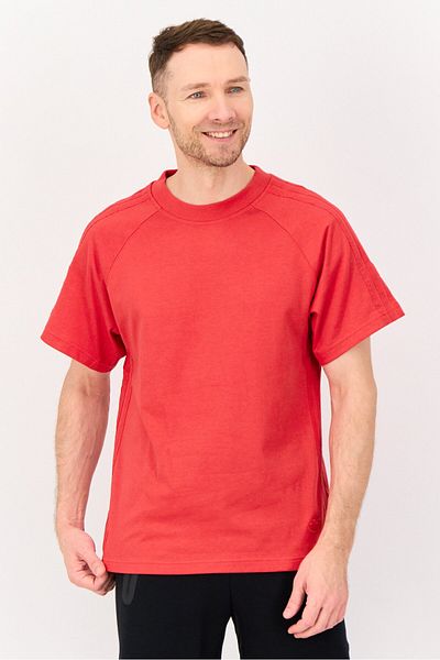 adidas Men Sportswear Fit Embroidered Logo Short Sleeves Outdoor T-Shirt, Red