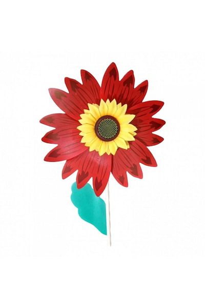 OEM Windmill Sunflower with Wooden Pole, Diameter 40 cm, Red