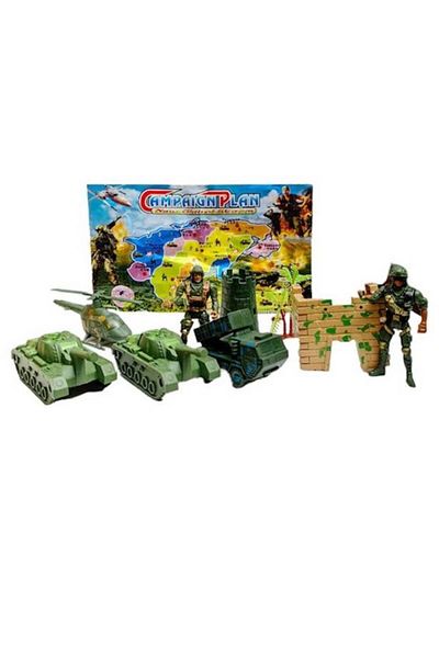 OEM Set militar cu harta, soldati si vehicule militare, 12 piese, verde