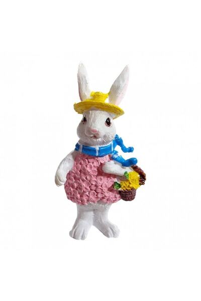 OEM Resin Ornament, Rabbit with Basket, 8 cm, Pink