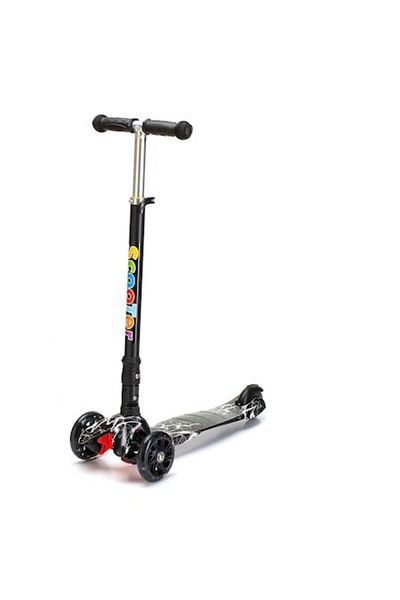 OEM Foldable Children's Scooter, 3 Lighted Wheels, Graffiti, 2-5 Years, Black