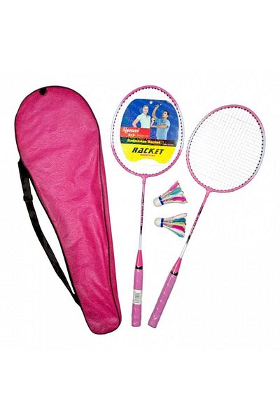 OEM Set badminton, 2 rachete, 2 fluturasi, husă de transport, roz