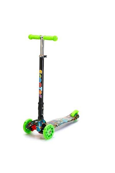 OEM Foldable scooter for kids, 3 luminous wheels, graffiti, 2-5 years, green
