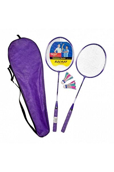 OEM Set de badminton, 2 rachete, 2 fluturasi, geantă de transport, violet
