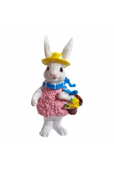 OEM Resin Ornament, Rabbit with Basket, 8 cm, Pink