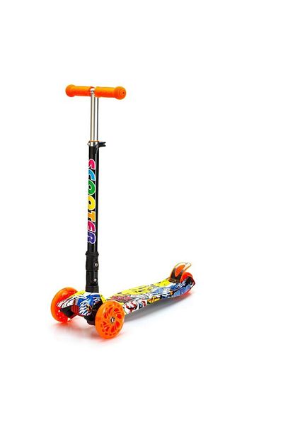 OEM Foldable Scooter for Kids, 4 Light-Up Wheels, Graffiti Design, Ages 5-10, Orange
