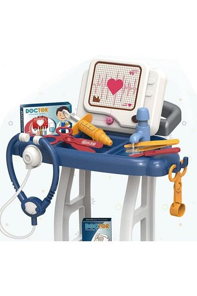 Toybox مجموعة عربة طبيب للأطفال بعجلات، وجهاز مراقبة تخطيط كهربية القلب، وسماعة طبية، وأدوات طبية متنوعة، مناسبة لذوي الاحتياجات الخاصة
