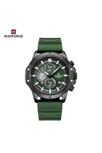 Naviforce Men's Chronograph Sport Watch – Green Dial Waterproof Analog-Digital Luminous Hands Silicone Strap