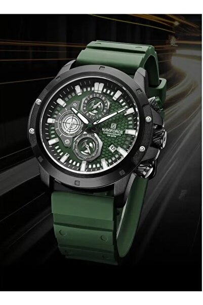 Naviforce Men's Chronograph Sport Watch – Green Dial Waterproof Analog-Digital Luminous Hands Silicone Strap