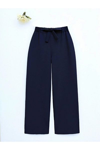 nedo7 Elastic waist tie-up wide leg trousers - navy