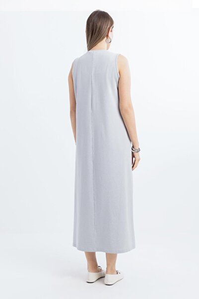ALLDAY Γκρι-Βαμβακερό Αμάνικο Φόρεμα με λαιμόκοψη