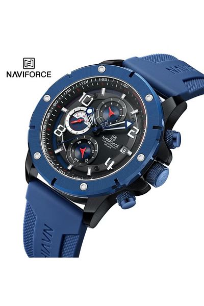 Naviforce Chronograph Sports Watch – 43mm Multifunction Silicone Strap, Water Resistant