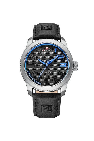 Naviforce Men’s Stylish Sports Watch – 46mm Black Dial, Leather Strap, Quartz, 30M Water Resistant