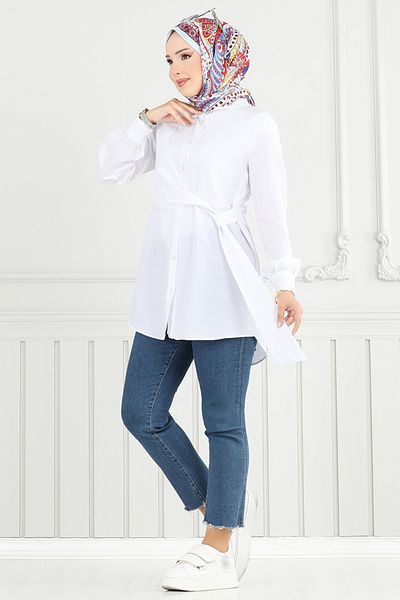 ModaMerve Side Lace Tunic 126Asn936-M Ecru