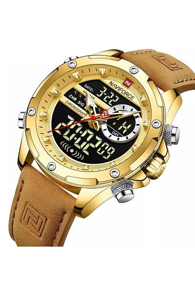 Naviforce Men's Sport Analog-Digital Chronograph Watch – Leather Strap, Water Resistant