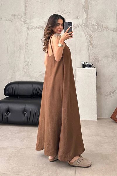 Mogi Butik Aerobin υφασμάτινο μακρύ γυναικείο φόρεμα με ρυθμιζόμενο λουράκι 3088