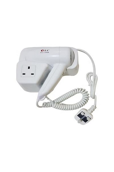DLC 1200W 60/50Hz Hair Dryer with Triple Power Outlet. Wall Mountable, Easy to Use (White)