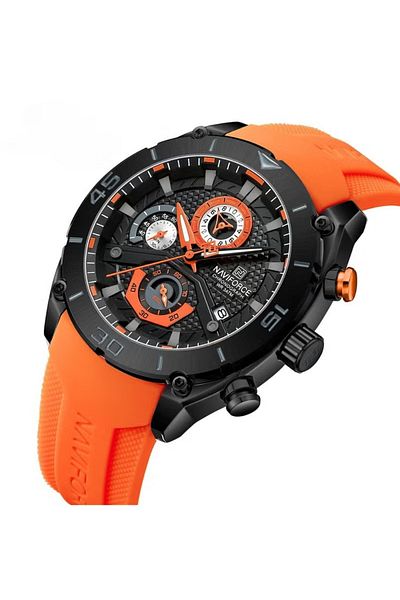 Naviforce Sport Chronograph Wrist Watch for Men with Silicone Strap Water Resistant Multi-Function Timepiece