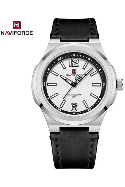 Naviforce Men's Classic Analog Watch – 40mm Stainless Steel Case, Leather Strap, Date Display, Water Resistant
