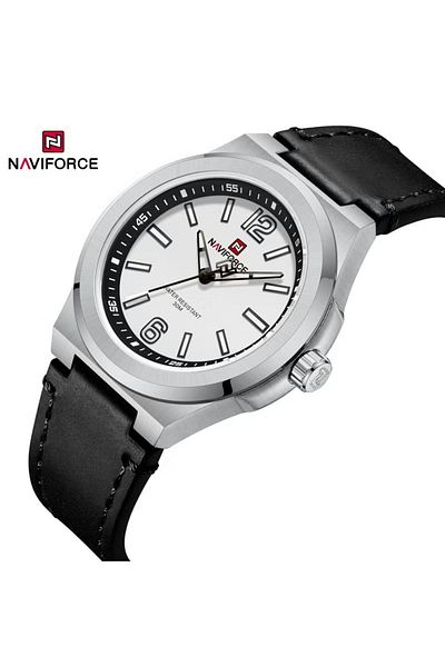 Naviforce Men's Classic Analog Watch – 40mm Stainless Steel Case, Leather Strap, Date Display, Water Resistant