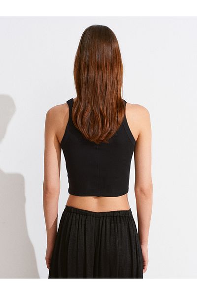 Dilvin 21104 Ribbed Crop Top-Black