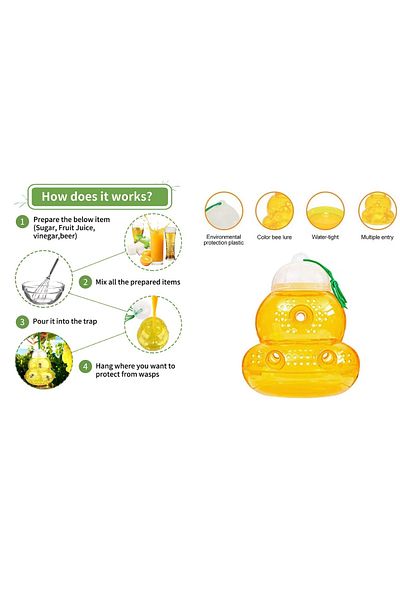 Progarden Set of 3 traps for wasps, bees, flies and insects, Progarden, plastic, yellow hive, 12x 15cm
