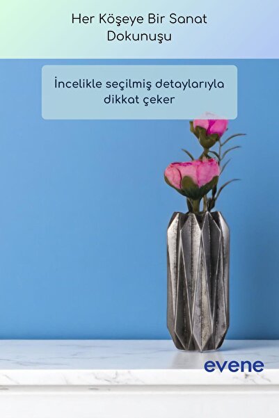 Evene Vazo Küçük Vazo Masa Üstü Vazo Ev Dekorasyon Vazo Gümüş Eskitme Renk Model 58