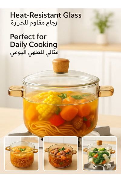 DLC Heat-Resistant Glass Cooking Pot with Vented Lid (3.2 Liters)