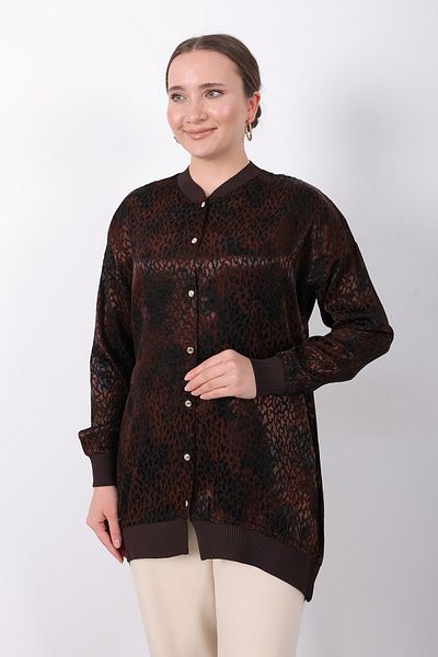 Linvey Stylish Comfortable Leopard Pattern Ribbed Jacquard Shirt