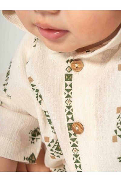 Zekids Baby Ethnic Pattern Organic Cotton Hat Short Sleeve Shorts Jumpsuit