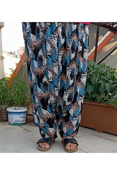 MEŞHUR ŞALVARCI PELİN Pantaloni largi pentru mamă, cu model, buzunare, talie elastică