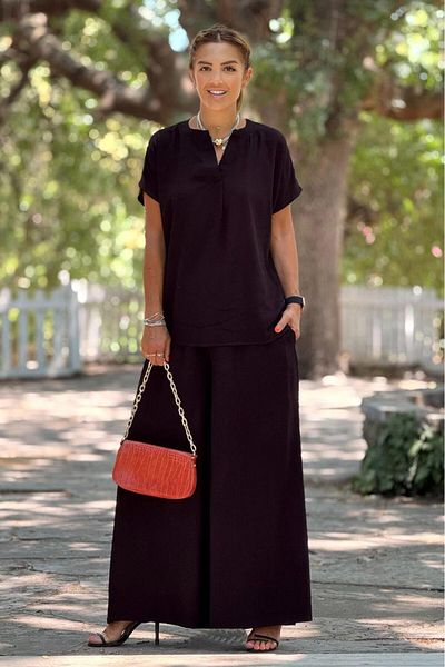 Nevin Kaya Moda Black Mini Patch Palazzo Suit