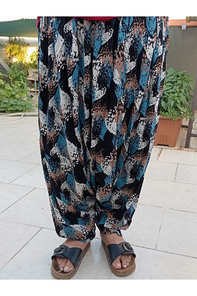 MEŞHUR ŞALVARCI PELİN Pantaloni largi pentru mamă, cu model, buzunare, talie elastică