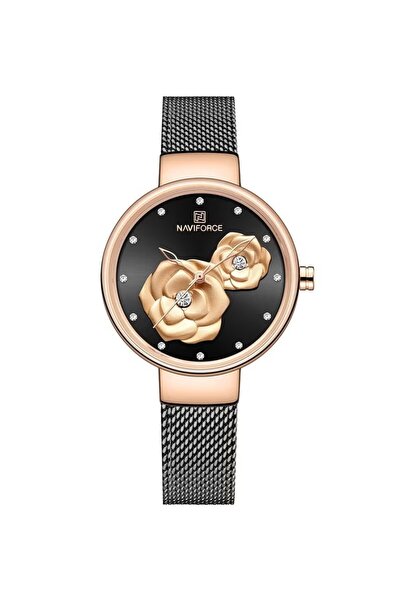 Naviforce ساعة كوارتز أنيقة للسيدات بمينا دائري أنيق مع علامات ساعات من الكري...