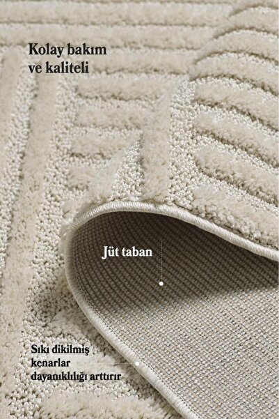 Red Halı İskandinav Dokuma Bukleli Krem Jüt Taban Halı Salon Mutfak Koridor Yolluk Modern Halı